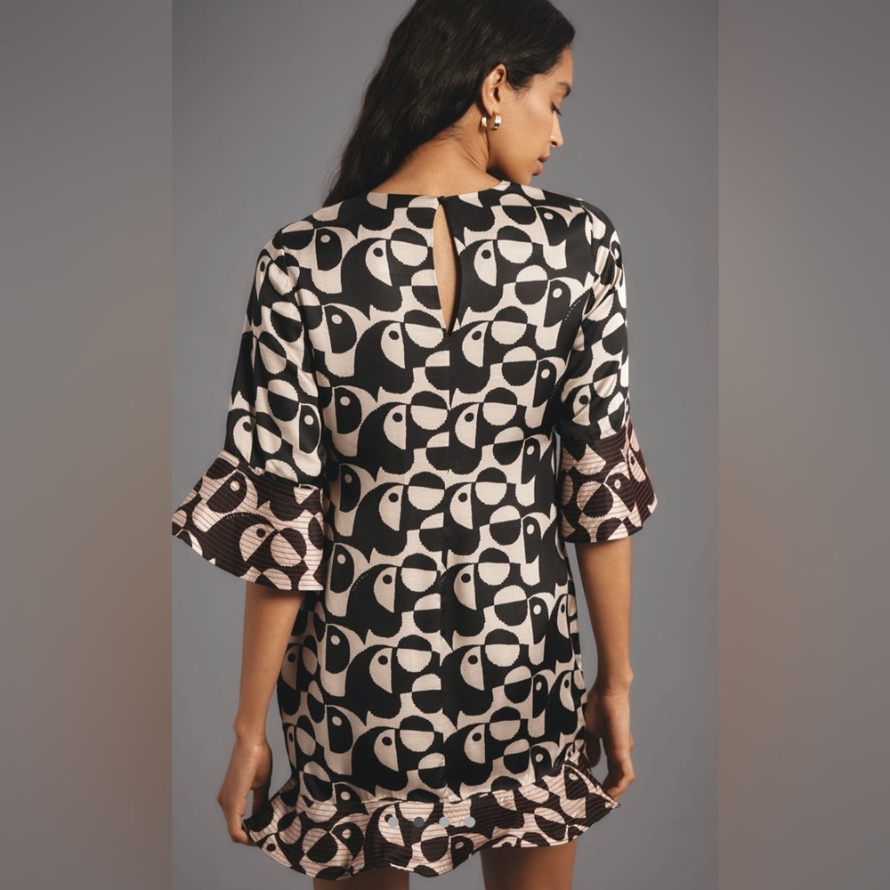 FARM Rio Black & Cream Geometric Ruffle Mini Dress - Picture 2 of 4